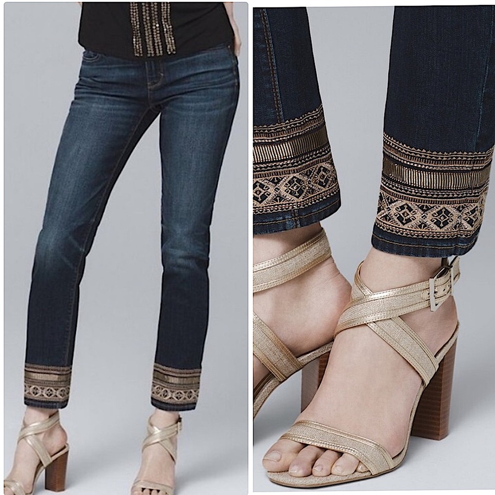 WHBM EMBELLISHED HEM STRAIGHT CROP JEANS